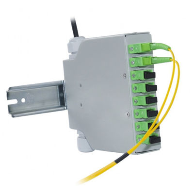 8 Fibers Sc / Apc Fiber Optic Din Rail Terminal صندوق رمادي صلب مدرفل على البارد