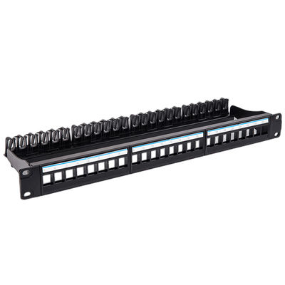لوحة التصحيح الأسود UTP 1U 24 منفذ CAT6 فارغة RJ45 الرافعات
