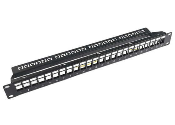 لوحة تصحيح الشبكة RJ45 24 منفذ 1U كيستون C5 / C5E C6 مع ​​شريط مانجمينت