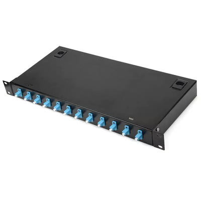 لوحة التصحيح المعدنية المثبتة على الرف المعدني 12 LC Duplex Coupler FTTH Termination Box